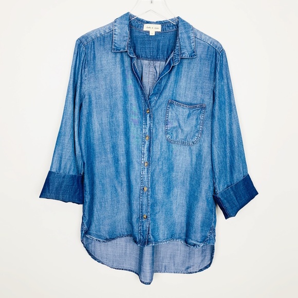 cloth & stone Tops - CLOTH & STONE Chambray Shirt L 3/4 Sleeve Top Boho